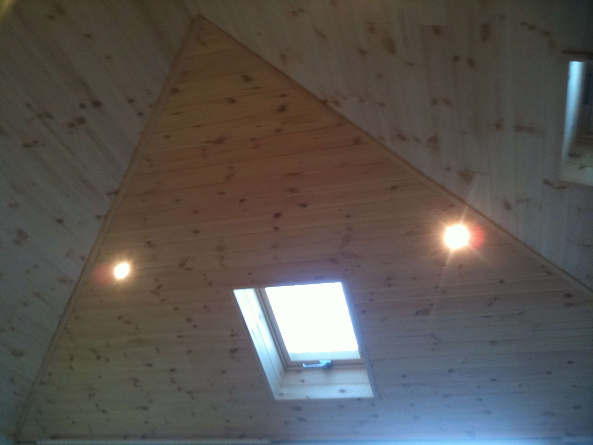 new finished roof with velux windows and downlighters, 